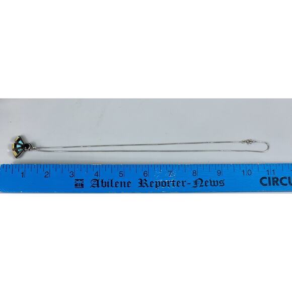 Vintage Navajo Sterling Silver Turquoise Onyx & Coral Pendant Necklace - 19” - Picture 15 of 16